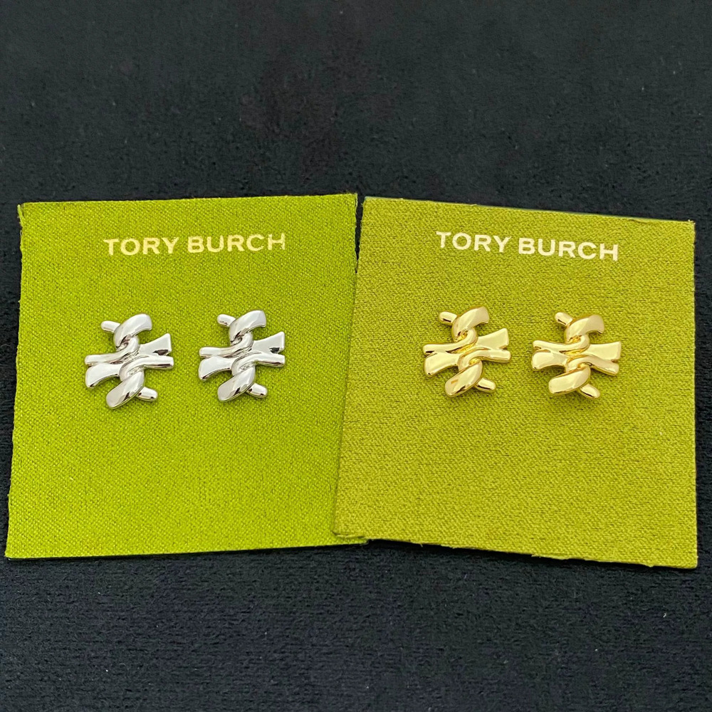Tory Burch Inlaid Letter Stud Earrings Metal